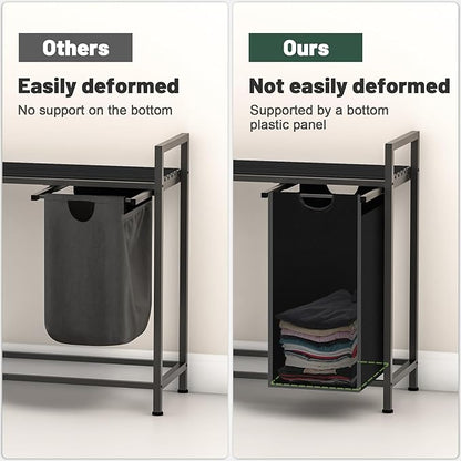 Sonharlar Laundry Hamper, Laundry Sorter with 2 Pull-Out Removable Oxford Fabric Bags Cloth Laundry Basket 2 x 10 Gallons (Charcoal Black)