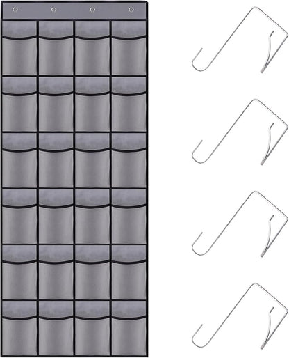 Over the Door Shoe Organizer, 24 Large Breathable Mesh Pockets, Hanging Storage Holder, Hanging Shoe Organizer(Grey)