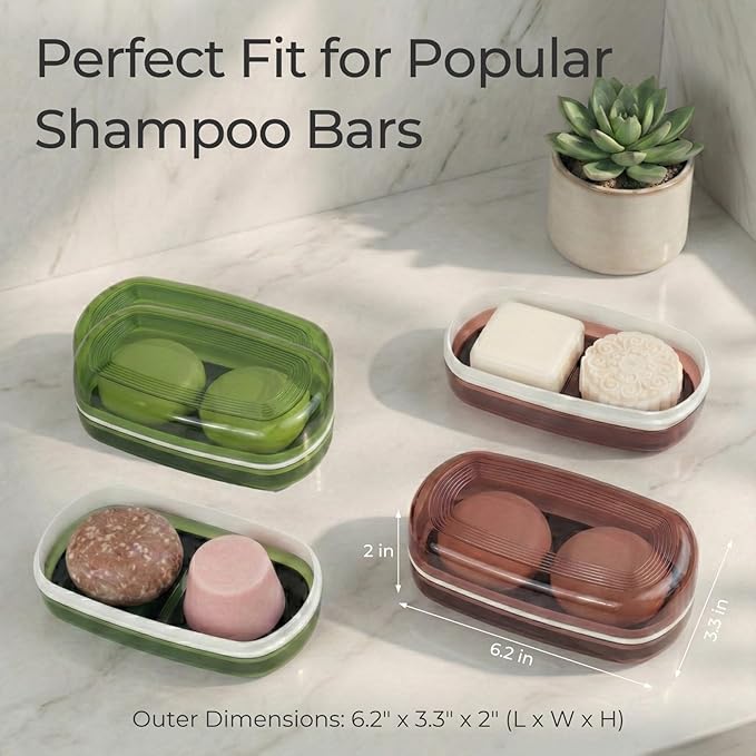 AIMAIAIMAI Shampoo Bar Holder Travel Case for Two Bars – Compatible with Kitsch Solid Shampoo & Conditioner Bars, Large Soap Container for Bathroom or Travel (Green Style A-Large)