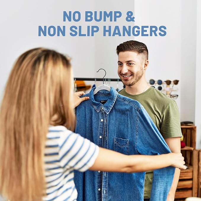 HOUSE DAY Grey Velvet Hangers 60 Pack, Non Slip Felt Hangers, Heavy Duty Velvet Clothes Hanger, Ultra Slim Hanger Space Saving, Perfect for Shirt, Suits, Pants