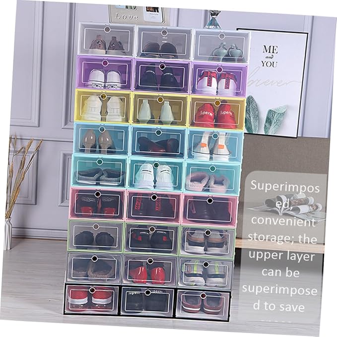 6pcs Stackable Cardboard Shoe Boxes Lids Storage for Organizing Shoes Plastic Containers