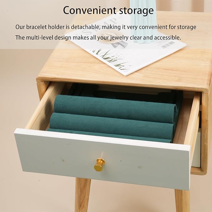 3 Tier Bracelet Holder Organizer, Velvet Bracelet Display Stand for Selling, Detachable Watch Organizer Racks(Green)