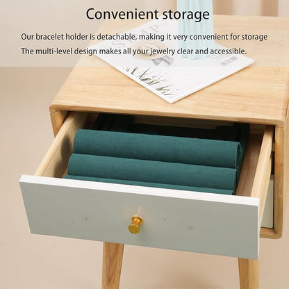 3 Tier Bracelet Holder Organizer, Velvet Bracelet Display Stand for Selling, Detachable Watch Organizer Racks(Green)