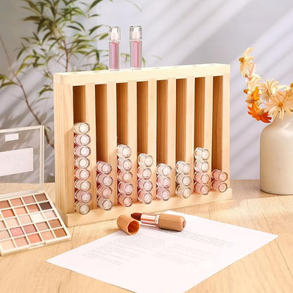 Wonderjune 1 Pcs Wooden Lipsticks Holder 0.7 inch Lip Balm Tube Holder Lip Gloss Organizer Display Wood Lipsticks Tube Tower Organizer for Market Craft Booth Room Display (8 Slot)