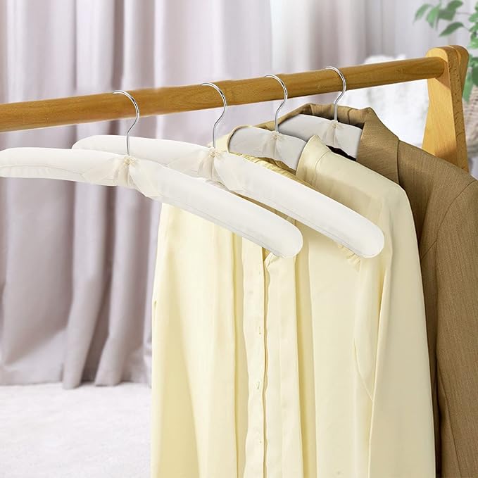 Tosnail 12 Pack Fabric Padded Hangers, Foam Padded Wedding Dress Hangers for Coat, Blouse, Sweaters, Bride Dress, Clothes - White