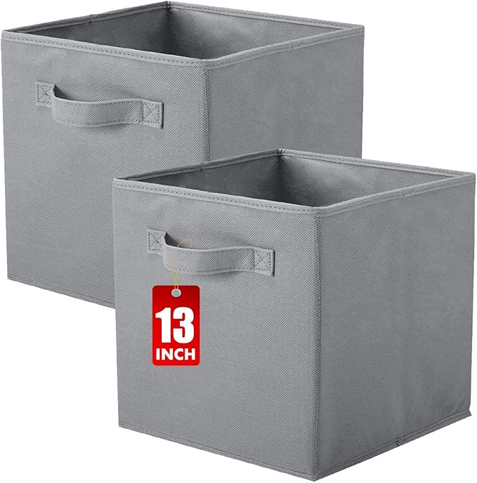ShellKingdom Storage Bins, Foldable Fabric Storage Cubes And Cloth Storage Organizer Drawer For Closet And Toys Storage, 13 X 13 X 13 INCH, 2 Pack (Gray)