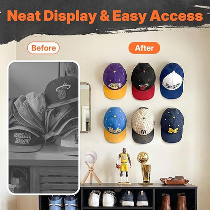 HOUSE DAY Adhesive Hat Hooks for Wall 16 Pack, Strong Hat Rack for Baseball Cap Display Organizer, Hats Hangers Holder for Wall, Door, Closet, No Drilling, Translucent