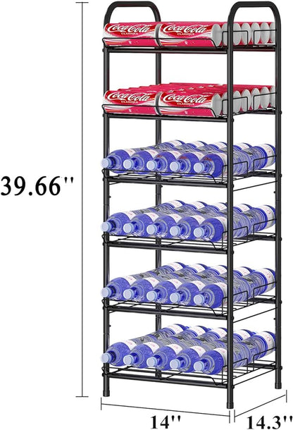 GILLAS 6 Tier Water Bottle Storage Rack, Free Standing Vertical Metal,Water Bottle Organizer, Large Capacity Bottled Rack Water Holder Stand for Cabinet Kitchen Party Pantry,Black
