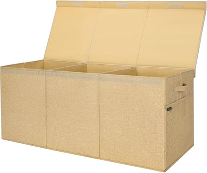 BALEINE Fabric Storage Bins with Lid, Collapsible Extra Large Storage Boxes Bins Baskets with Divider for Home Organizing (37.5"x13"x16", Khaki)
