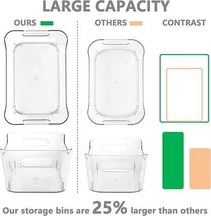 Tiawudi 12 Pack Plastic Storage Bins, Multi-Use Organizer Bins, Pantry Organizer, Clear Storage Containers for Home, Kitchen, Office, Cabinet, Shelf and Fridge Organization