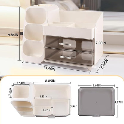 Homeanda Makeup Organizer with Drawers – Large Cosmetic Storage Box for Vanity, Bathroom, or Bedroom, Perfect for Skincare, Brushes, Lipstick, Eyeshadow,and Beauty Essentials (White)