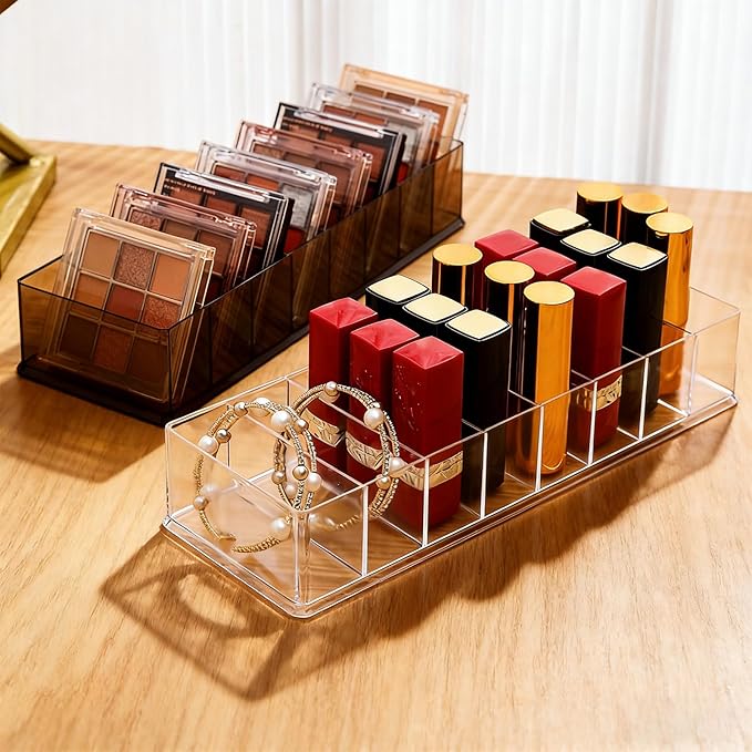 Makeup Organizer, Clear Acrylic Lipstick & Eyeshadow Palette Storage for Women & Girls, Desk & Drawer Cosmetic Holder, Easy Access (Clear)