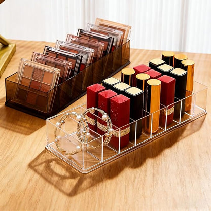 Makeup Organizer, Clear Acrylic Lipstick & Eyeshadow Palette Storage for Women & Girls, Desk & Drawer Cosmetic Holder, Easy Access (Clear)
