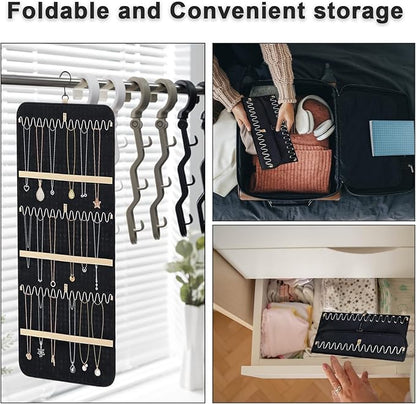 Tefola Hanging Jewelry Organizer, Double-Sided Necklace Organizer Jewelry Holder Organizer for Earrings, Necklaces Rings, Glasses, Sunglass Organizer for Closet, Wall, Door (Black, Large Size)
