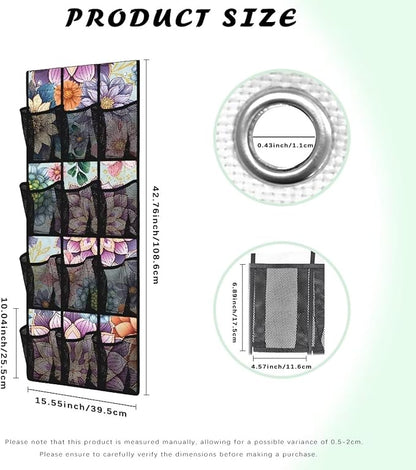 Bohemian Over The Door Shoe Organizer 12 Large Mesh Pockets for Boots Sundries Toys Space Saving Hanging Storage Shoe Rack for Closet