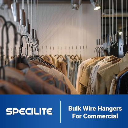 SPECILITE Wire Hangers 50 Pack, Metal Wire Clothes Hanger Bulk for Coats, Space Saving Metal Hangers Non Slip 16.7 Inch Ultra Thin, for Standard Size Suits, Shirts, Pants, Skirts-Black