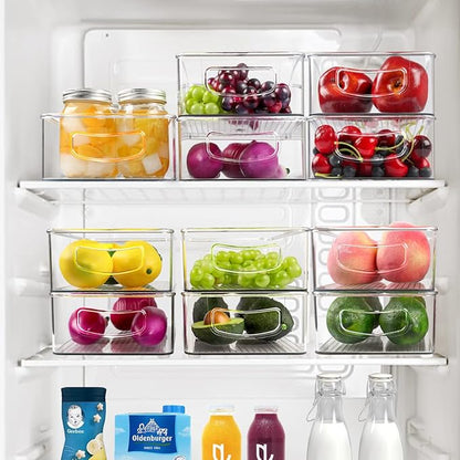 Set Of 8 Stackable Pantry Organizer Bins, Clear Plastic Storage Bins for Home Edit Fridge Cabinet Organizing Storage Containers (4 Large and 4 Medium)