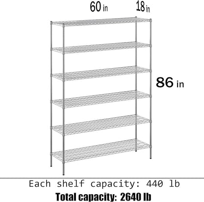 18" Deep x 60" Wide x 86" Height Wire Shelving Kit | 6-Tier | NSF Commercial Storage Rack Unit