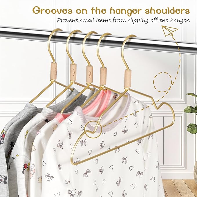 VWV Gold Aluminum Hangers, 20 Pack Baby Hangers，12.6 Inch Children Baby Hanger, Sturdy Metal Children Clothes Hangers for Wardrobe, Space-Saving Toddler Hanger