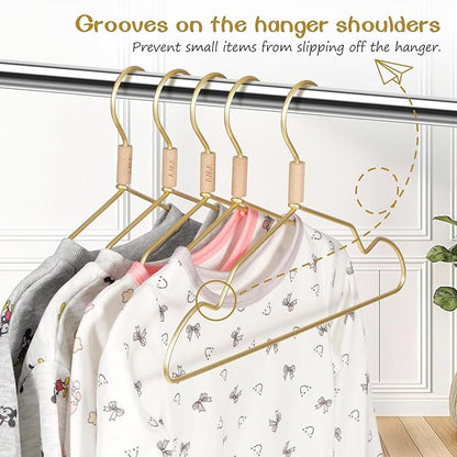 VWV Gold Aluminum Hangers, 20 Pack Baby Hangers，12.6 Inch Children Baby Hanger, Sturdy Metal Children Clothes Hangers for Wardrobe, Space-Saving Toddler Hanger