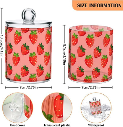 ALAZA 4pcs Cute Fruit Strawberry Qtip Holder Dispenser 14 oz Bathroom Storage Clear Apothecary Jars Containers Cotton Ball,Cotton Rounds,Floss Picks, Hair Clips, Food