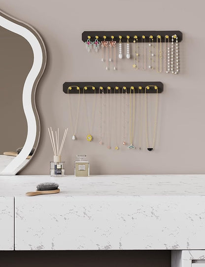 NiHome Wall Mounted Acrylic Jewelry Organizer 2-Pack, Durable Sleek Rack Strong Carbon Steel Hooks for Dressing Table, Bathroom, Kitchen, Hassle-Free Installation Multiple Mounting Options (Black)