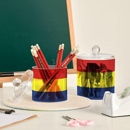 DOMIKING Austronesian Flag 2 Pack Bathroom Canisters Cotton Swab Holder Dispenser Plastic Cotton Ball Jar Acrylic Storage Containers for Cotton Ball Cotton Swab Cotton Round Pads