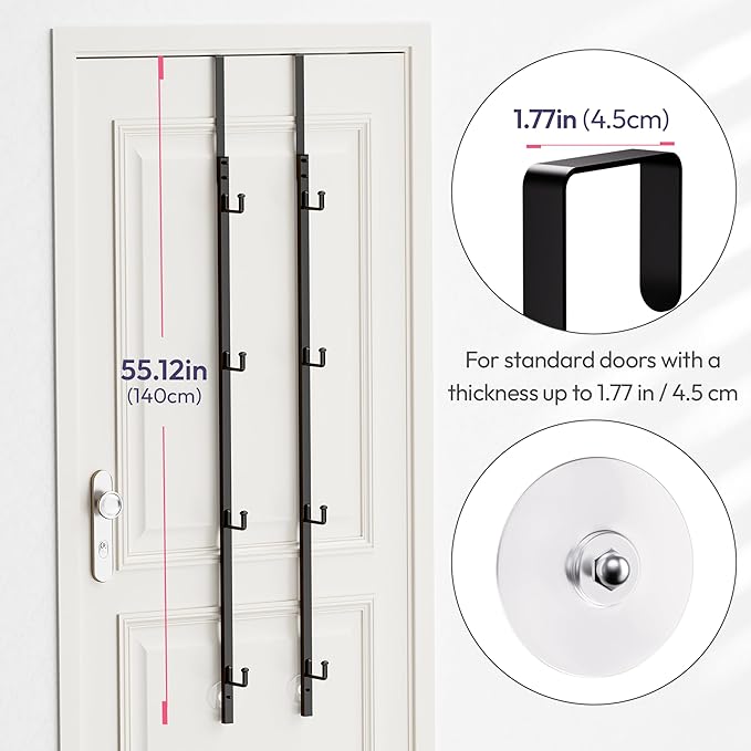 SWTYMIKI Over Door Hat Rack - 2 Packs Hat Organizer with 8 Hooks Design, Hanging Baseball Cap Organizer Storage Holds Up to 40 Caps for Door, Bedroom, Closet (Black)