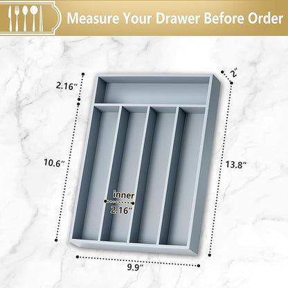 Silverware Organizer, 10 Inch Utensil Organizer Kitchen Drawer Organizer Bamboo Silverware Holder Cutlery Tray Organizer in Drawer Flatware Organizer Tray(5 slots, Gray