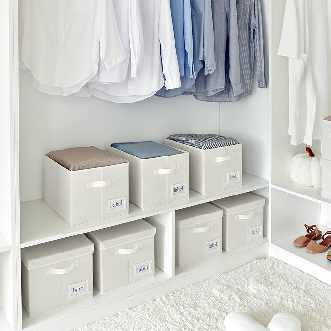 GRANNY SAYS Clothes Storage Bins with Label Holder, Closet Organizers and Storage Shelves, Storage Baskets for Organizing, Pearl White, Large, 3-Pack