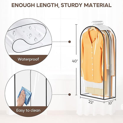 KEETDY 10" Guessted Garment Bags for Hanging Clothes, All Clear 40" Suit Bag for Closet Storage for Suits, Coats, Dresses Cover（4 Packs）