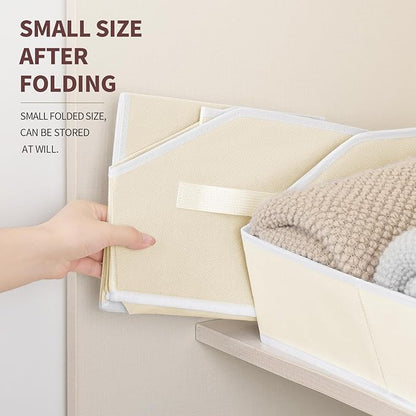Homsorout Storage Bins for Shelves - Small Trapezoid Closet Shelf Organizer, Fabric Organization Bins with Handles, Storage Baskets for Clothes, Towel, Purse, 6 Pack, Beige