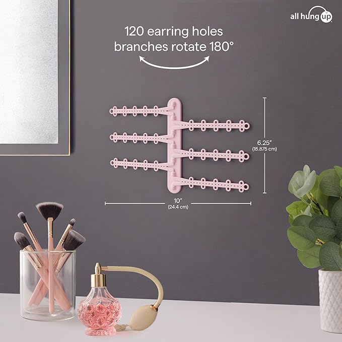 All Hung Up 6-Tier Wall Jewelry Organizer Wall Mounted Jewelry Organizer Earring Holder Wall Mount Hanging Necklace Organizer Jewelry Hanger Hanging Necklace Holder Organizer Display (Pink)