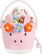 Small Woven Storage Basket with Handle, Cute Cartoon Pig Baskets for Gift Empty, Cotton Rope Storage Basket for Toy Organizer