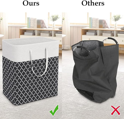 StorageRight Laundry Basket Hamper Large Collapsible Laundry Hamper with Easy Carry Handles，Freestanding Clothes Hampers for Laundry, Bedroom, Dorm, Clothes, Towels, 100L, Clover Black