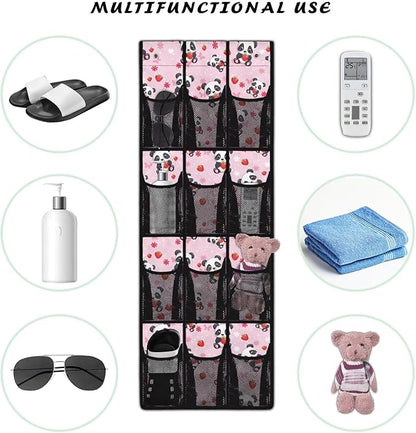 Pink Shoe Organizer Over The Door 12 Pockets Door Hanging Storage for Closet Cute Panda Wall Hanging Storage for Bathroom Easy to Install Shoe Holder Hanger