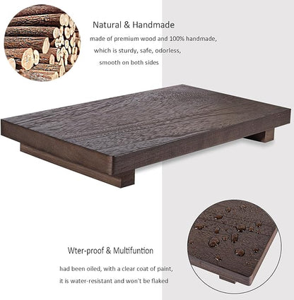 zoocatia Small Wood Tray Pedestal Stand Farmhouse Bathroom Decor Decorative Wooden Riser Kitchen Soap Dish Holder for Vanity, Counter, Sink, Large 11.8" x 7" - Walnut