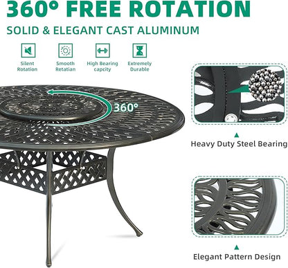 VIVIJASON 24" Cast Aluminum Lazy Susan Turntable, 360° Rotating Display Tray with Silent Bearings, Round Table Top Swivel Serving Plate with Umbrella Hole for Outdoor Dining Table, Elizabeth Style