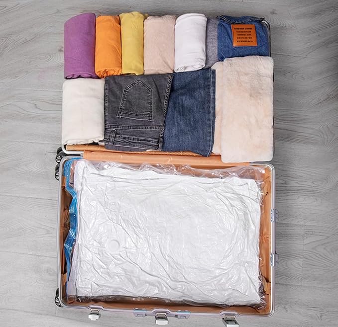 5 Pieces Vaccum Storage Bags With Manual Pump I Airtight and Reusable Space Saver Double Ziplock Compression Bags I Jumbo Size, Large Size, Medium Size