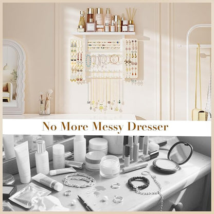 Emfogo Jewelry Organizer Hanging Wall Mounted Jewelry Holder, 5-in-1 Large Capacity Necklace Organizer Wall Hanging Jewelry Display for Ring, Necklaces, Bracelets, Earrings (White)