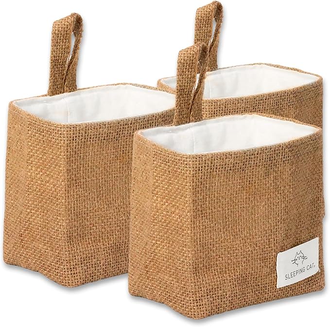 Small Cotton and Linen Hanging Storage Basket for Desktop, Ideal for Organizing Keys and Miscellaneous Items. (3)