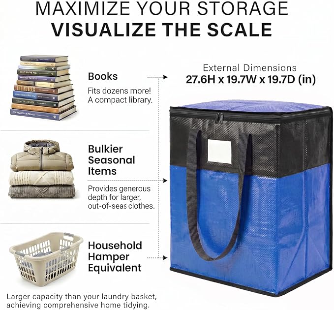 2Pack 180L Extra Large Moving Bags Heavy Duty with Strong Zipper & Comfortable Handles,Sturdy & Durable Clothes Storage Bags,Reusable Packing Moving Boxes for College Dorm,Bedding, Space Saving,Blue