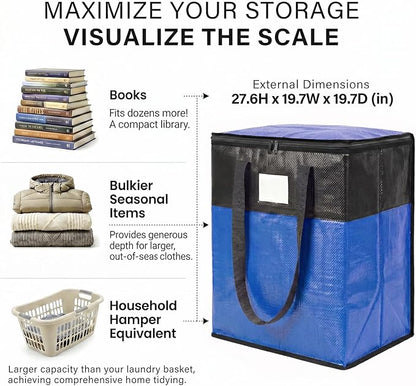 2Pack 180L Extra Large Moving Bags Heavy Duty with Strong Zipper & Comfortable Handles,Sturdy & Durable Clothes Storage Bags,Reusable Packing Moving Boxes for College Dorm,Bedding, Space Saving,Blue