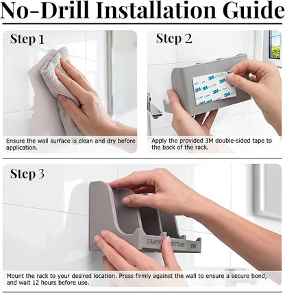 Soap Holder for Shower Wall, 3-Compartment Soap Dish for Shampoo, Conditioner and Body Soap, Fast Draining & Rust-Proof & Heavy Duty, Ultra-Strong Self Adhesive & Freestanding (Grey, Label)