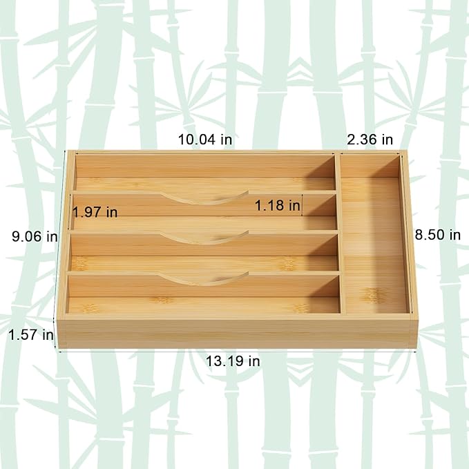 Youpehom Bamboo Utensil Organizer for Kitchen Drawers, Utensil Tray and Cutlery Silverware Holder,Wood Drawer Dividers with 5 Slots，2 pack