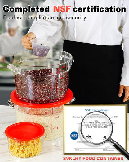 6QT NSF Round Food Storage Containers with Lids: 4 PCS [Total Food Grade][Hot&Cold Resistant] Dough Proofing Container for Pizza, Bread with Measuring Spoons Included(BPA FREE) (RED)