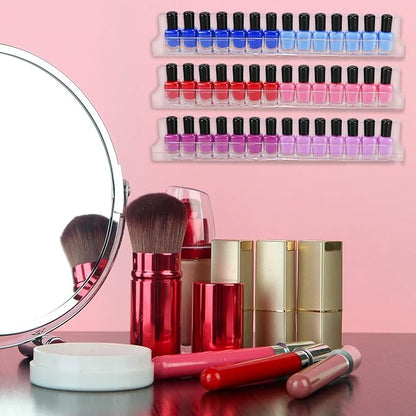 Umirokin Acrylic Nail Polish Rack Wall Mounted - 6 Pack Clear Nail Polish Organizer Shelf for 60-90 Bottles, Hanging Floating Essential Oil Storage & Paint Rack, 15 Inch Wall Holder for Salon & Home