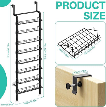 DTUQYX Over the Door Shoe Organizer - 8 Tiers Adjustable Shoe Rack for Door Hanging Heavy Duty Metal Shoe Organizer for Closet for Shoes,Accessories, 67.52'' L x 17.91" W x 9.84" H