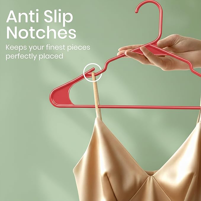 Utopia Home - Plastic Hangers 50 Pack - Space Saving Clothes Hanger - Durable and Strong Closet Organizers and Storage Makes It Ideal Stocking Stuffers or Apartment or Dorm Room Essentials (Red)