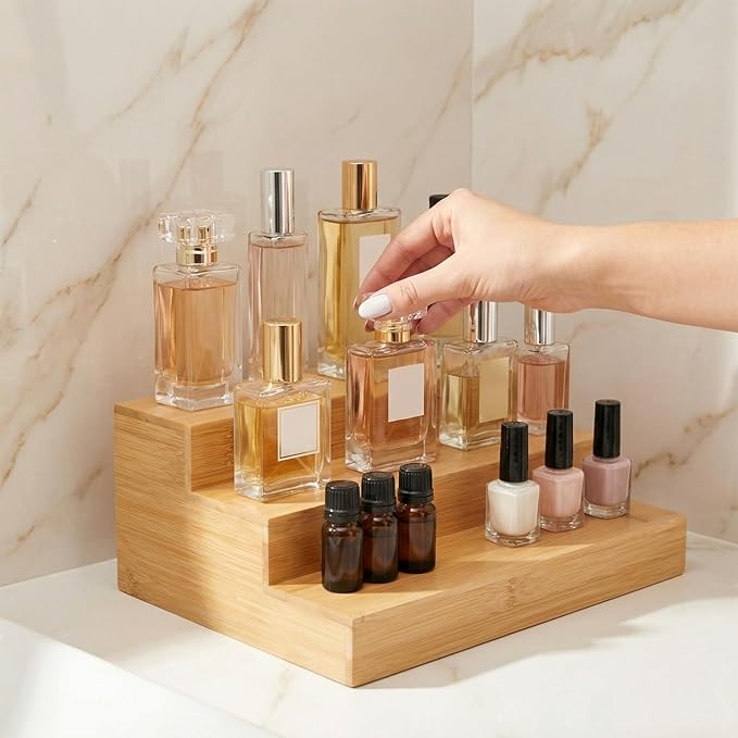 2 Pack Bamboo Spice Rack Organizer for Cabinet Wooden Spice Shelf for Kitchen Pantry Storage Organizer 3 Tier Countertop